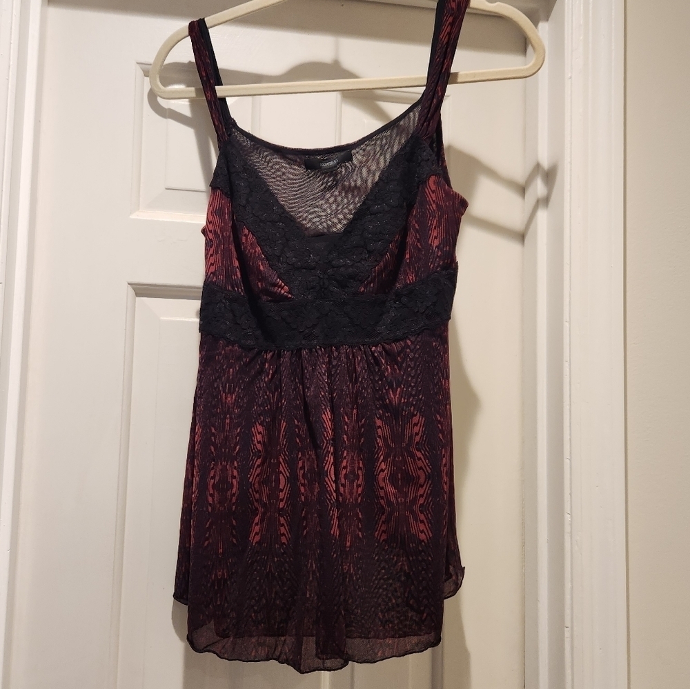 Express Y2K lace trim top with lining womens size Large